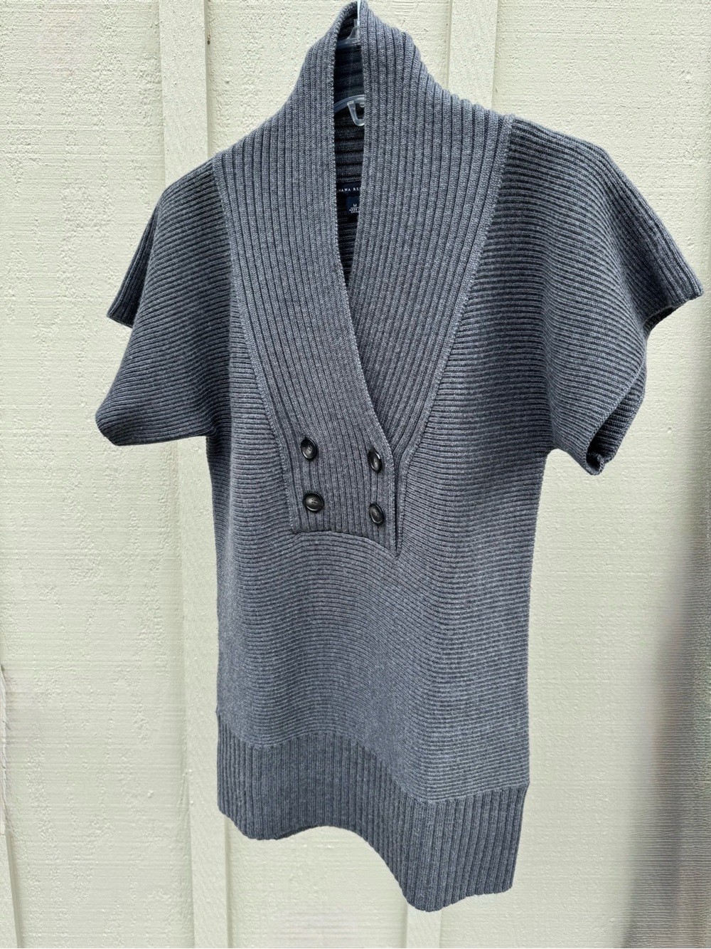 BANANA REPUBLIC 100% WOOL TUNIC SWEATER PULLOVER V NECK DOLMAN CHARCOAL M 690934